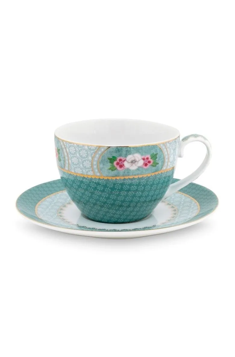 Blushing Birds Cappuccino Tasse & Untertasse blau