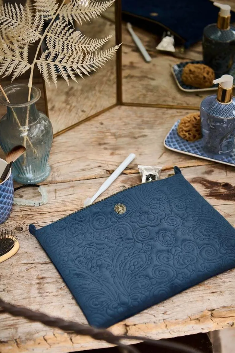 Flaches Necessaire Gross Samt Quiltey Days Blau