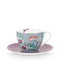 Flower Festival Cappuccino Tasse & Undertasse Hellblau