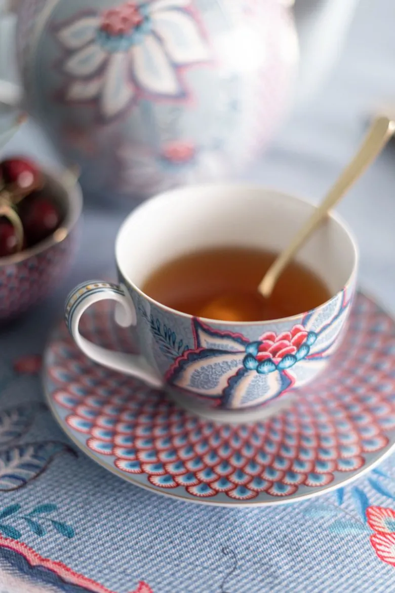 Flower Festival Set/2 Cappuccino Tasse & Undertasse Hellblau