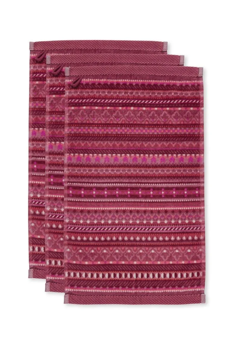 Gästehandtuch Set/3 Geometric Print Dunkelrosa 30x50cm