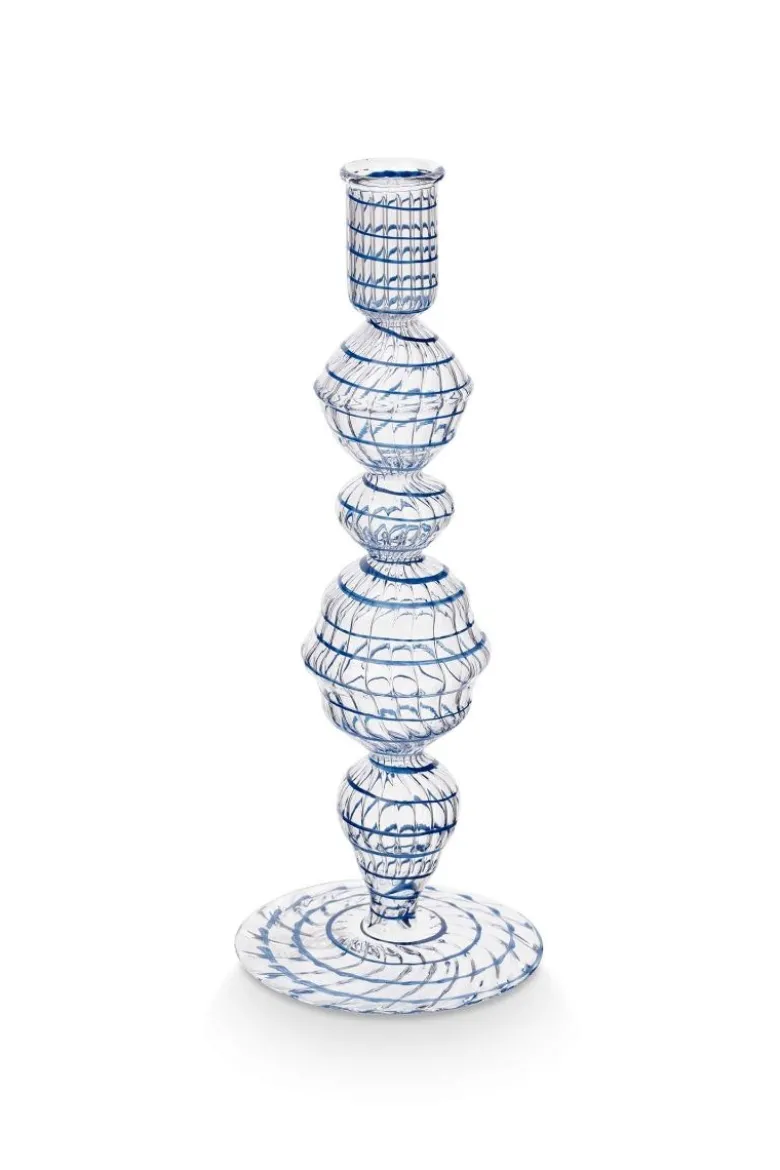 Kerzenständer Glas Swirl Dunkelblau 22cm