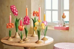 Kerzenständer Metall Blume Gelb 27.5cm