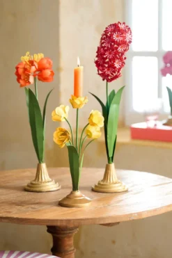 Kerzenständer Metall Blume Gelb 27.5cm