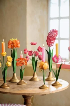 Kerzenständer Metall Blume Gelb 27.5cm