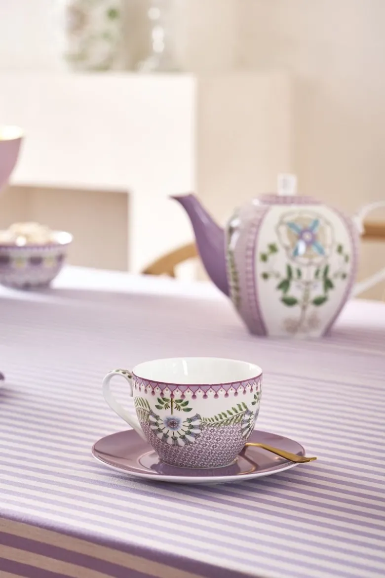 Lily & Lotus Set/2 Cappuccino Tasse & Untertasse Lila