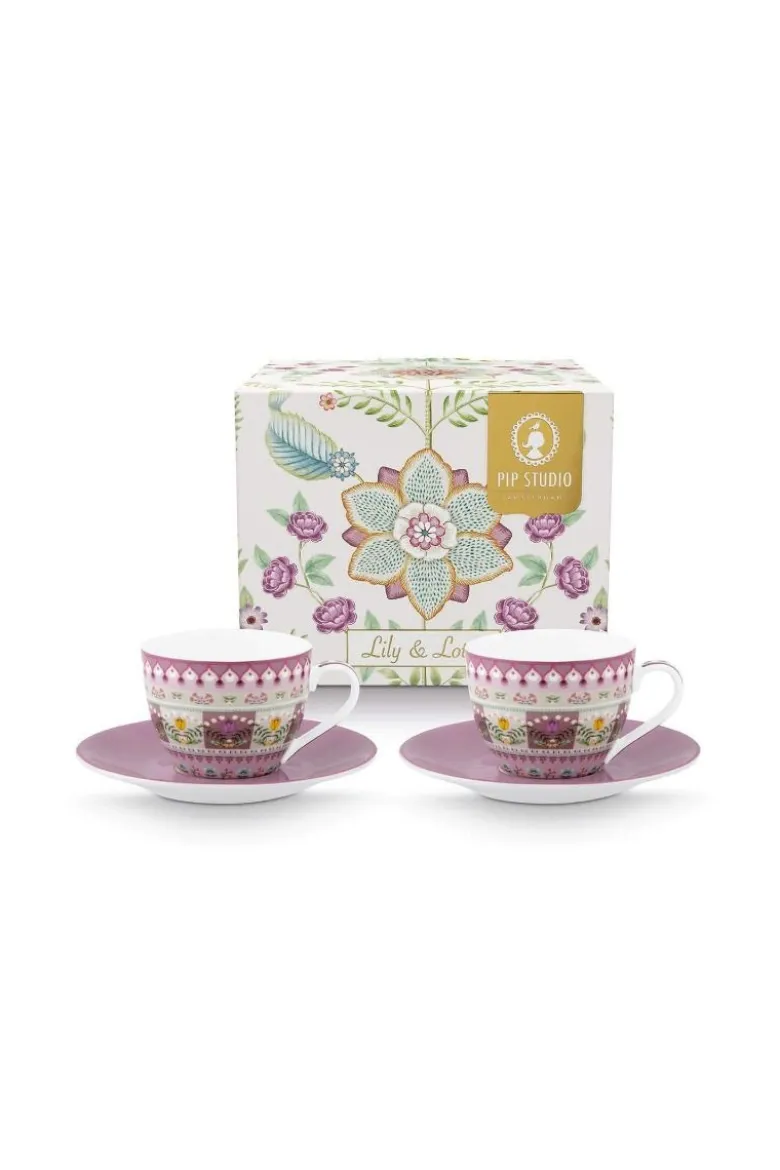 Lily & Lotus Set/2 Espresso Tasse & Untertasse Lila