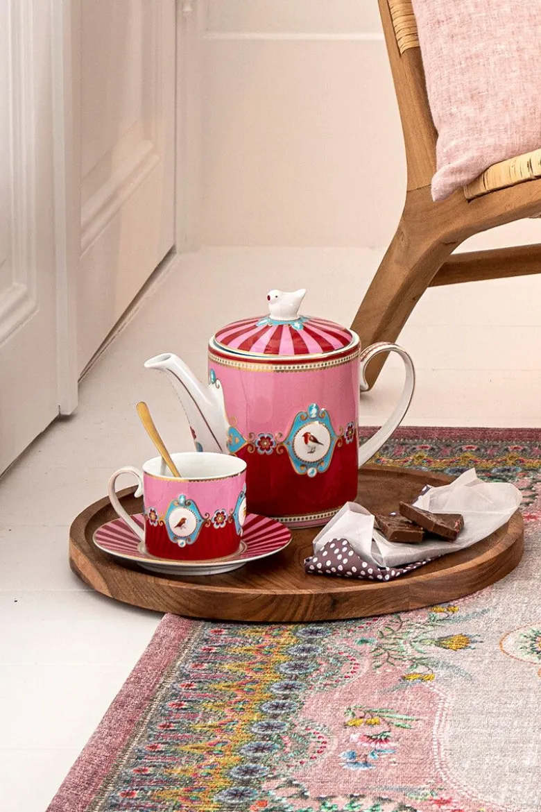 Love Birds Cappuccino Tasse & Untertasse Rot/Rosa