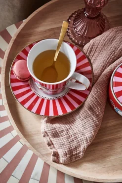 Love Birds Tasse Gross Gestreift Rot/Rosa
