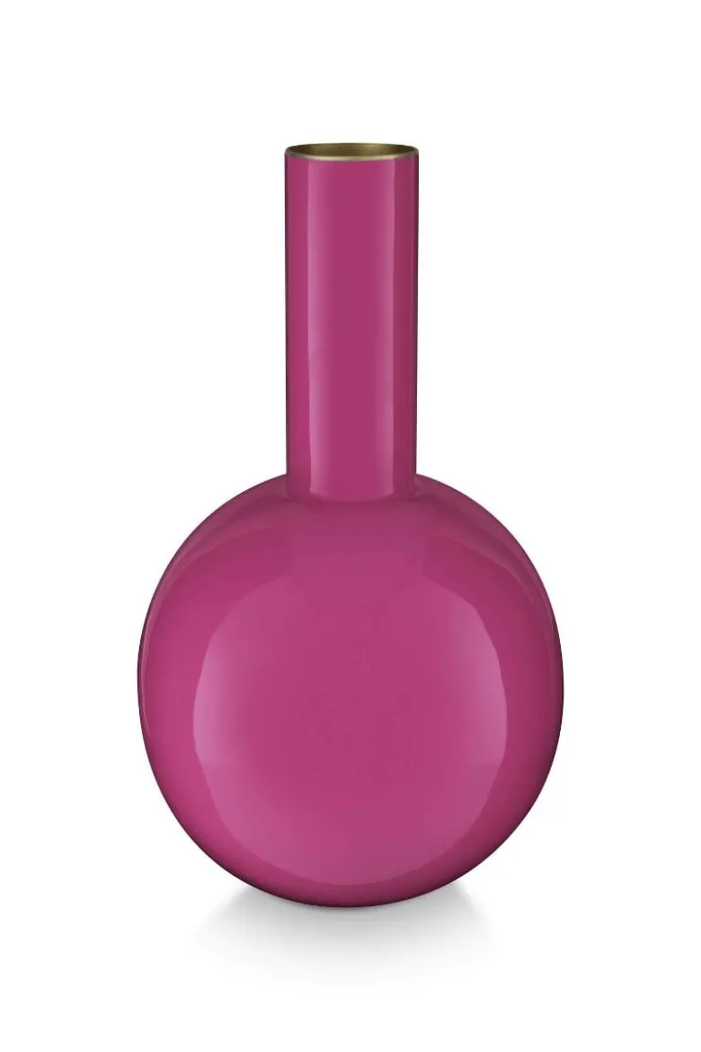 Metall Vase Klein Knallrosa 26cm