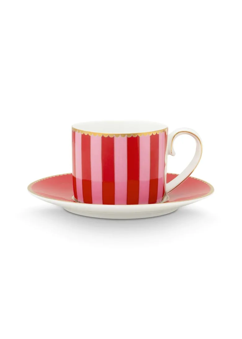 Set/2 Espresso Tasse & Untertasse Love Birds Streifen Rot-Rosa