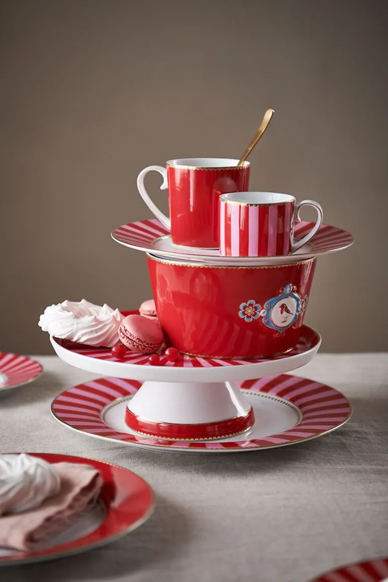 Set/2 Espresso Tasse & Untertasse Love Birds Streifen Rot-Rosa