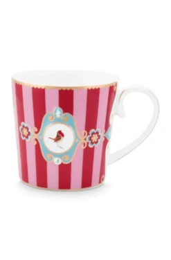 Set/2 Tassen Groß Love Birds Medallion Streifen Rot-Rosa