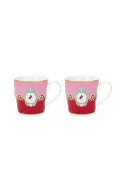 Set/2 Tassen Groß Love Birds Medallion Rot-Rosa