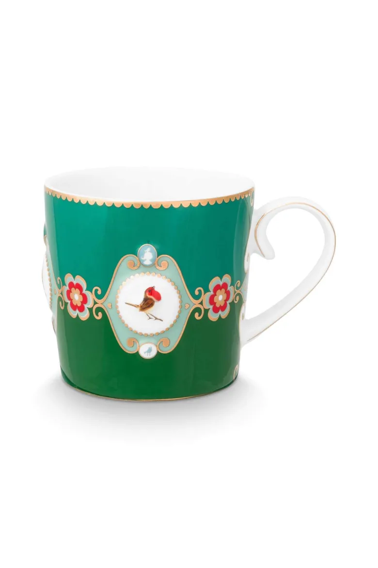 Set/2 Tassen Groß Love Birds Medallion Emerald-Grün