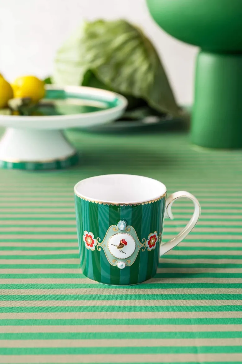 Set/2 Tassen Klein Love Birds Medallion Streifen Emerald-Grün