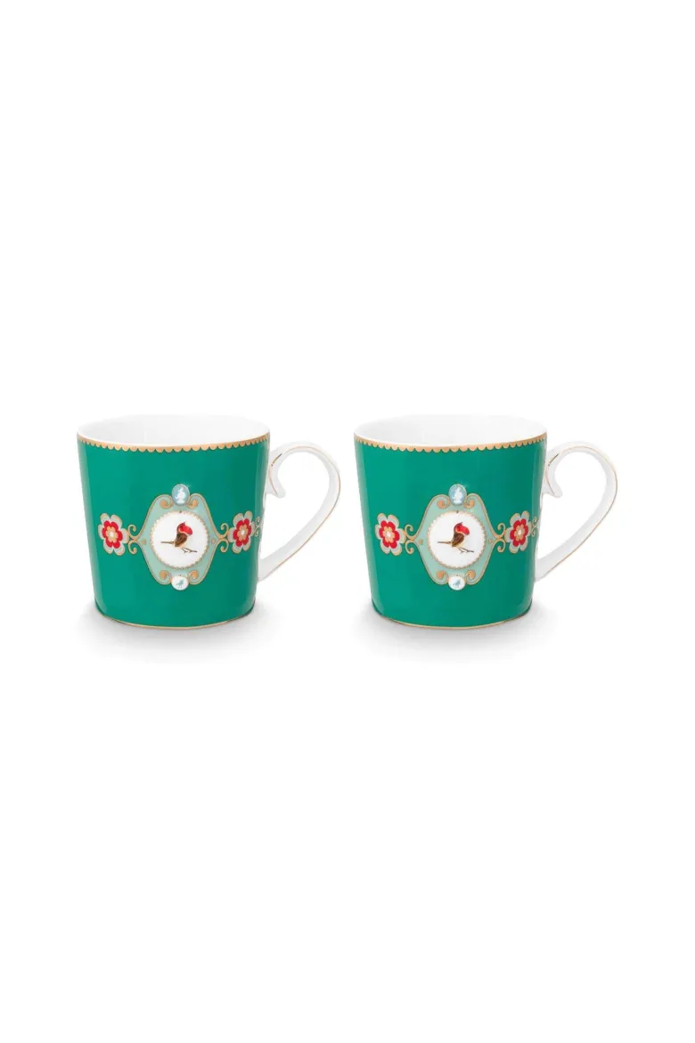 Set/2 Tassen Klein Love Birds Medallion Emerald