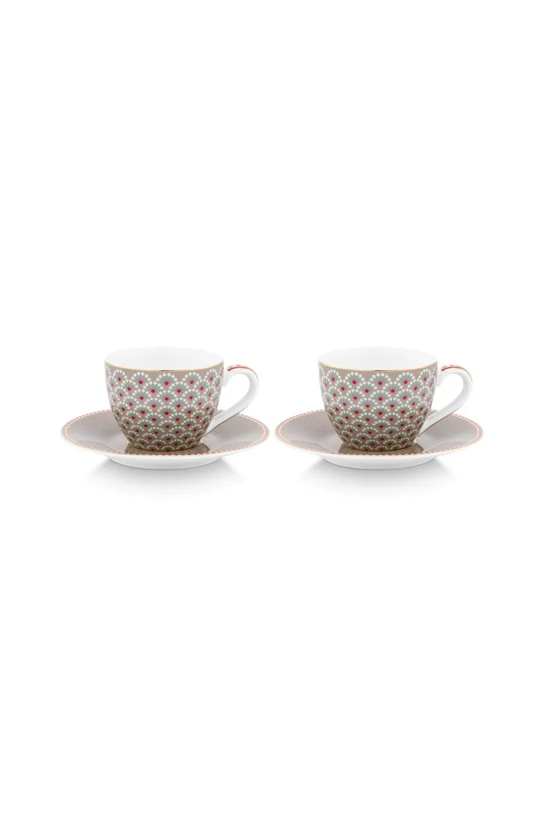 Set/2 Tasses et Soucoupes à Expresso Blooming Tales Khaki 120ml